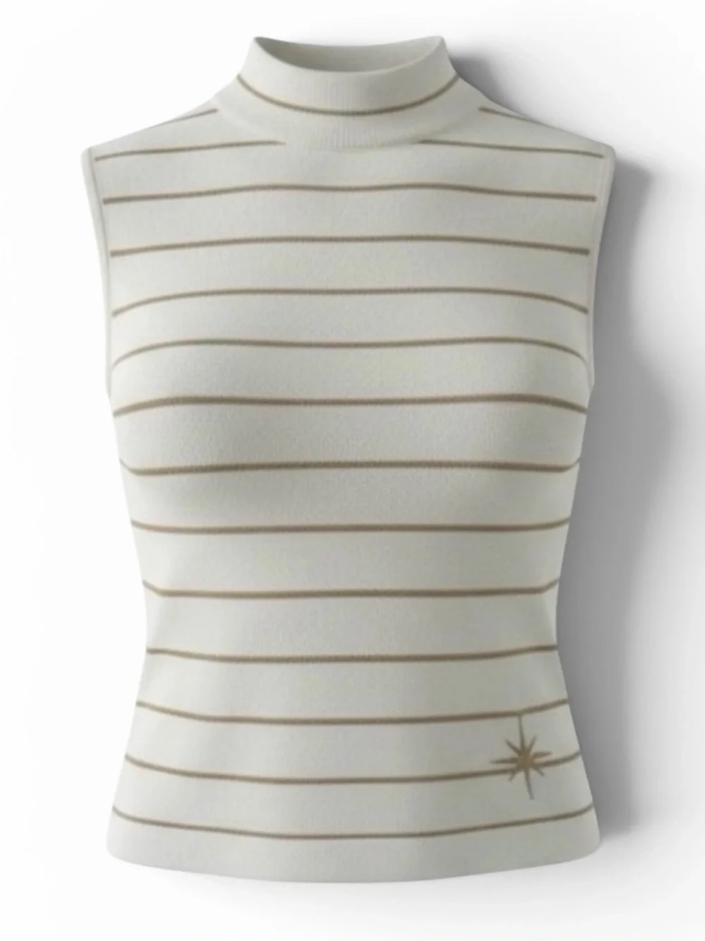 St. John Ivory with Gold Metallic Stripes Sleeveless Mock Neck Knit Sweater